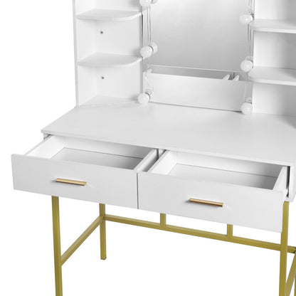 Moderner Schminktisch mit LED-Beleuchtung, Spiegel und 2 Schubladen fürs Schlafzimmer. - Unique Outlet