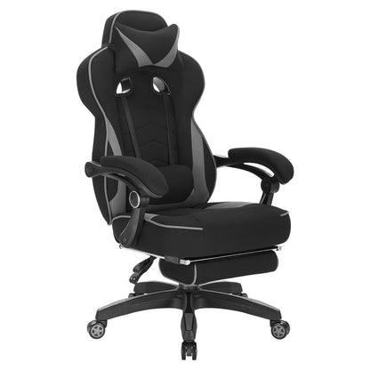 Gaming Stuhl mit Fußstütze, Kopf- und Lendenkissen. Einstellbarer Racing Bürostuhl, Schreibtischstuhl, Computerstuhl. Komfortable, robuste und ergonomische Ausführung. - Unique Outlet