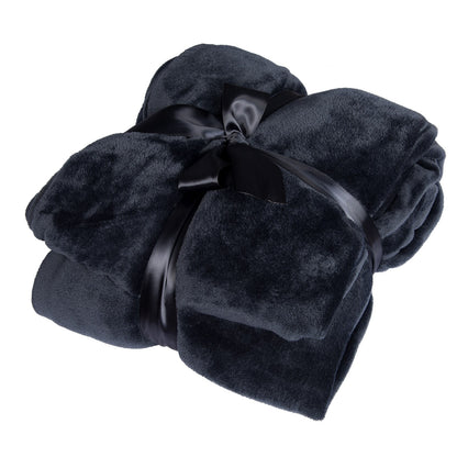 Winter Flanell Fleece Decke 150x200/220x240cm für Bett, Sofa, TV, warm und weich, Antipilling, waschmaschinenfest. In Schwarz oder Grau. - Unique Outlet