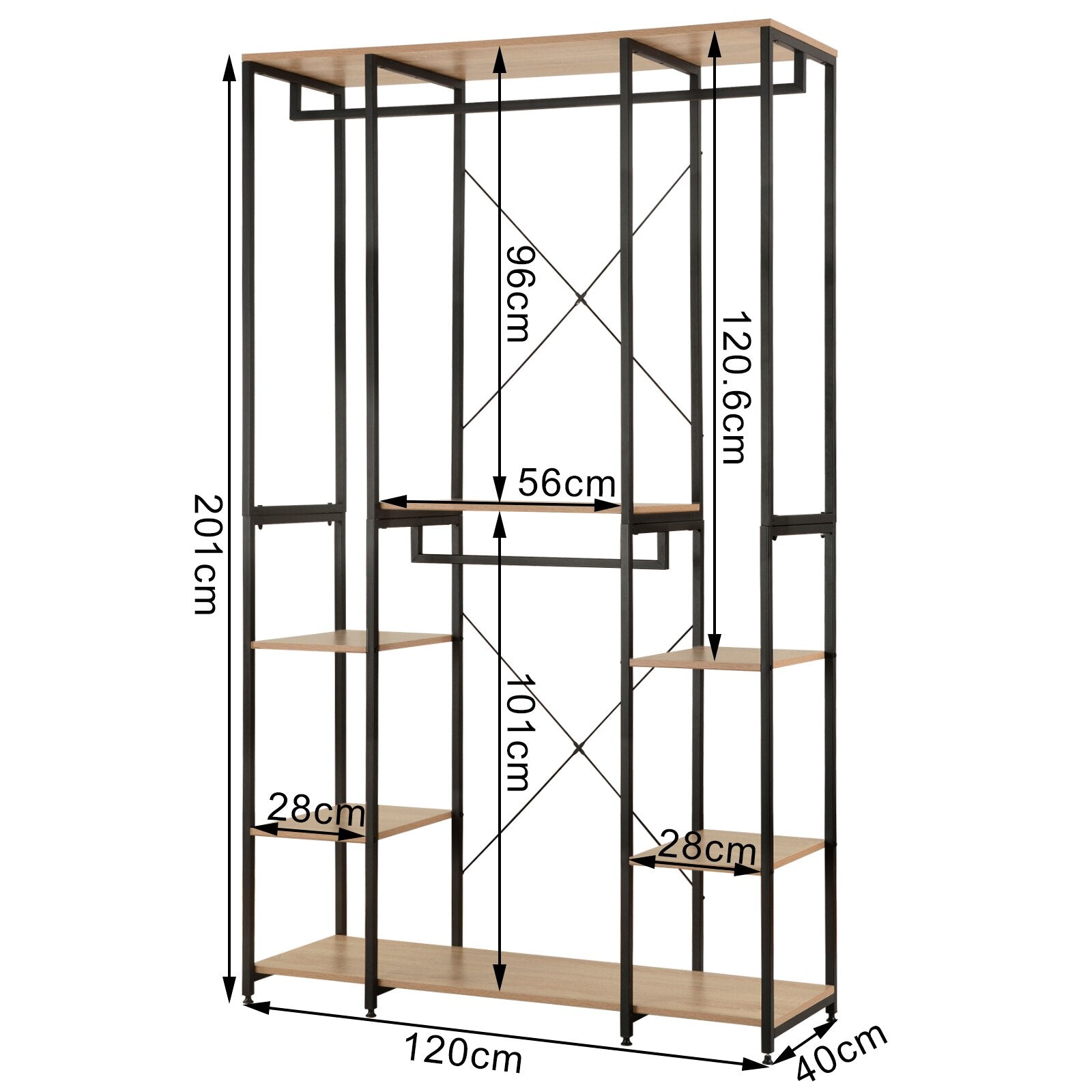 Kleideraufbewahrung mit Schuhregal - Moderner Kleiderständer für das Schlafzimmer und Wohnzimmer - 120x40x201 cm - umweltfreundliche Materialien - Einfache Montag - Unique Outlet