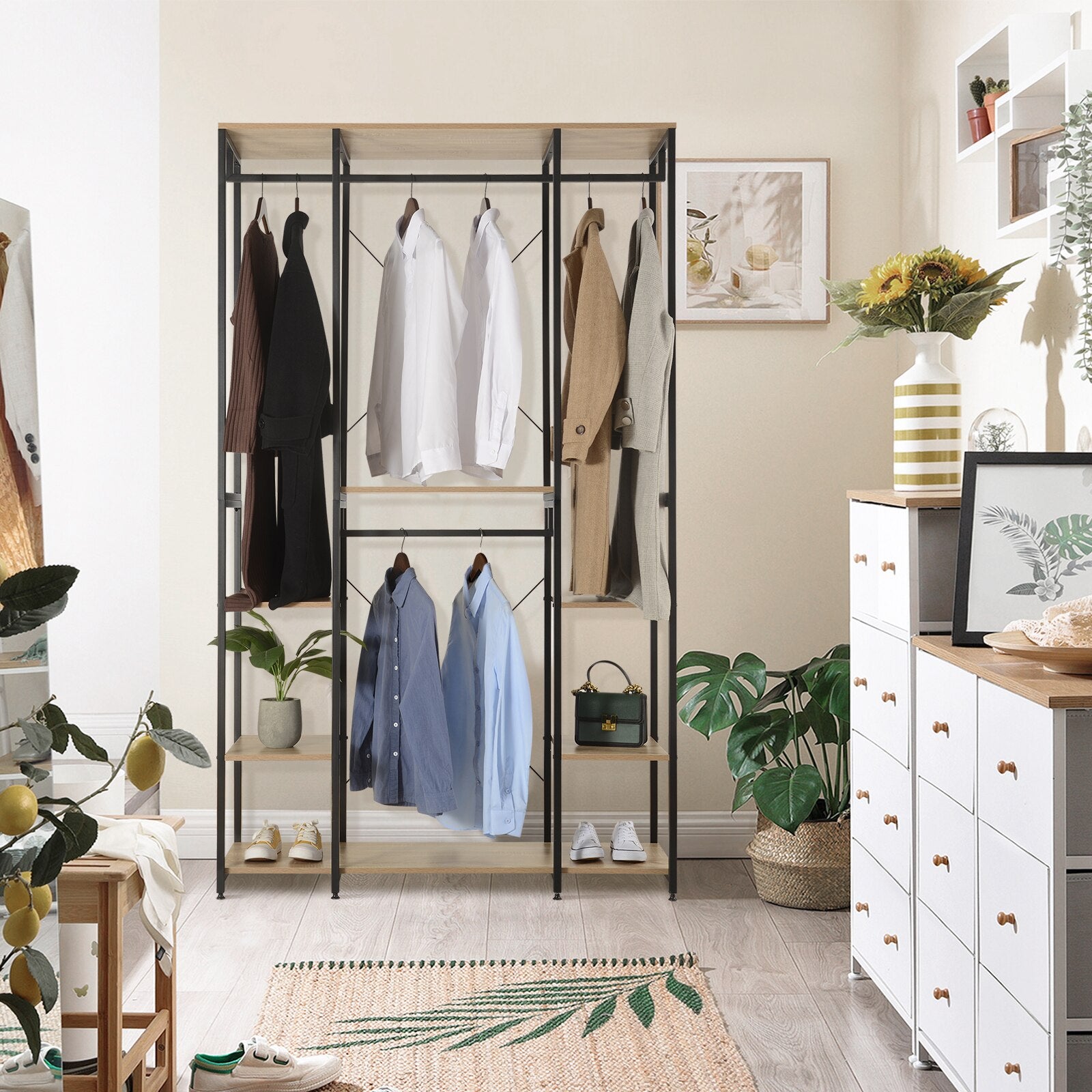 Kleideraufbewahrung mit Schuhregal - Moderner Kleiderständer für das Schlafzimmer und Wohnzimmer - 120x40x201 cm - umweltfreundliche Materialien - Einfache Montag - Unique Outlet