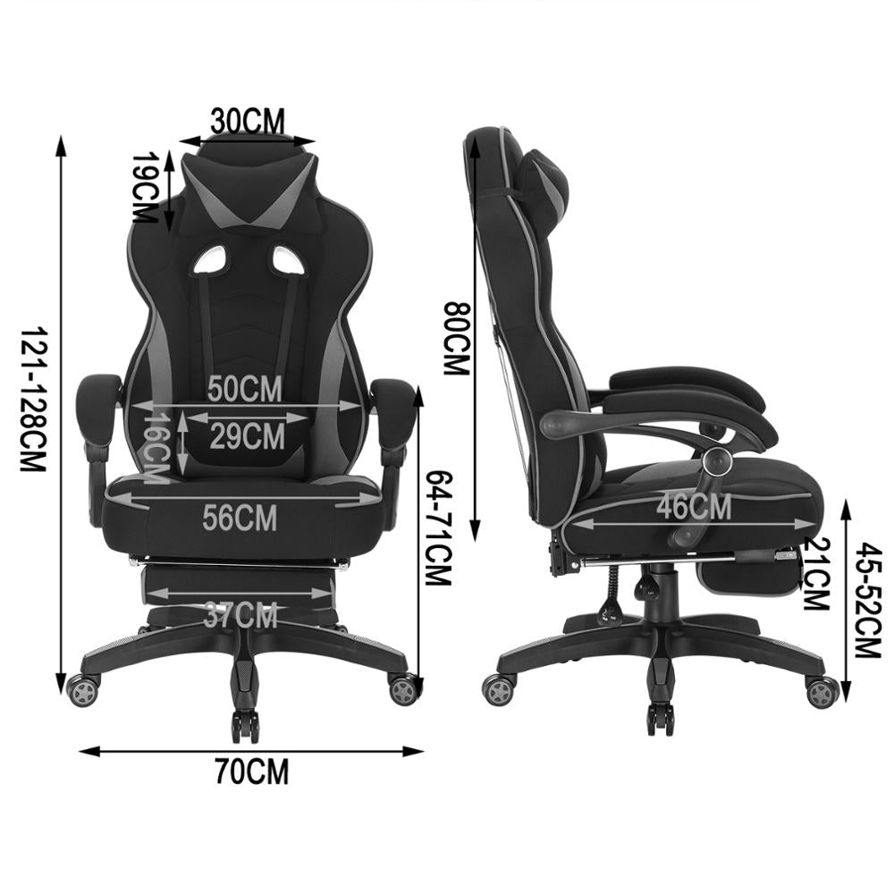 Gaming Stuhl mit Fußstütze, Kopf- und Lendenkissen. Einstellbarer Racing Bürostuhl, Schreibtischstuhl, Computerstuhl. Komfortable, robuste und ergonomische Ausführung. - Unique Outlet