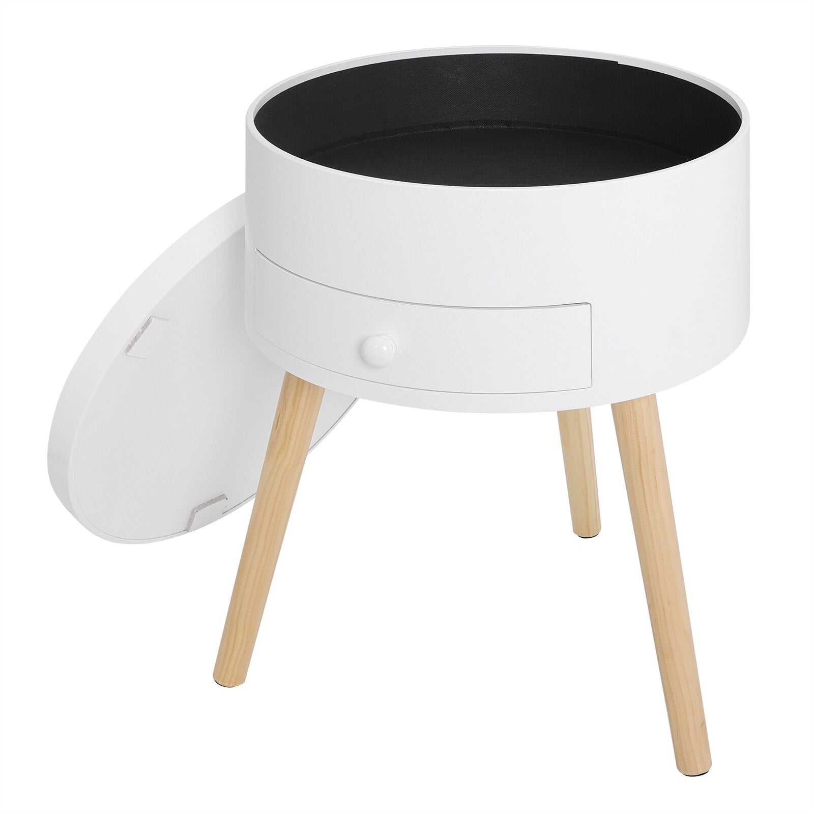 Weiße Nachttisch-Kommode mit Schublade: Runder Holz Beistelltisch mit modernem Design für Wohnzimmer und Schlafzimmer - Unique Outlet