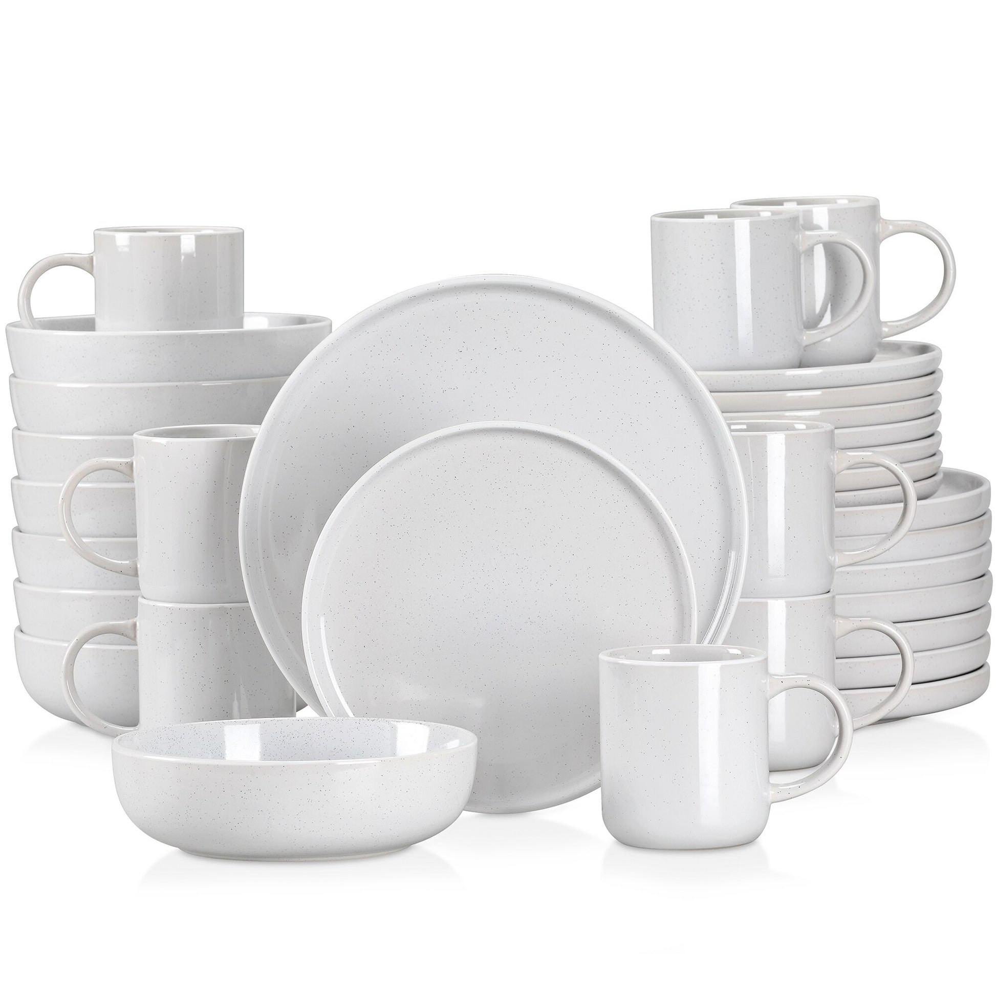 16/32/48 teiliges weißes Stoneware-Set mit Sesame Glaze Ceramic Dinnerware-Set - Unique Outlet