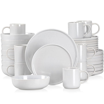 16/32/48 teiliges weißes Stoneware-Set mit Sesame Glaze Ceramic Dinnerware-Set - Unique Outlet