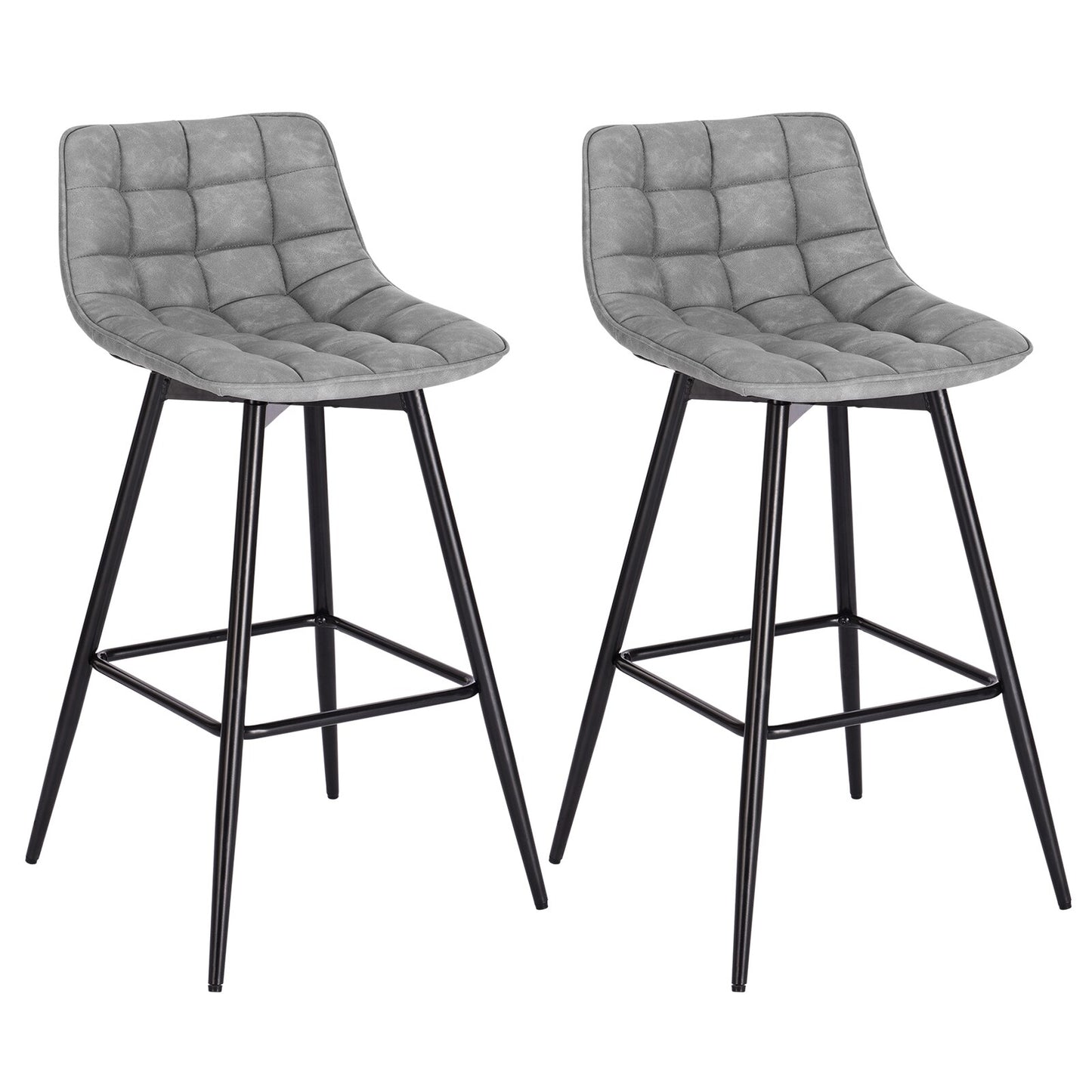 2 teiliges Designer Barhocker Set mit Leder/Velvet Sitz und Fußstütze aus Metallgestell für Zuhause und Bar Bistro - Unique Outlet