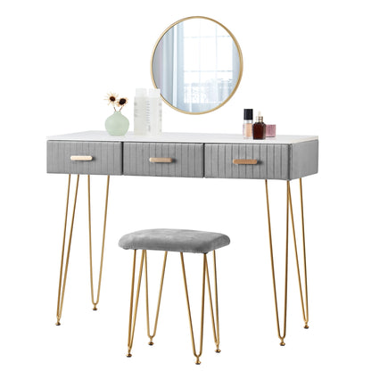 Moderner Schminktisch mit Hocker, Spiegel und Schubladen, Rosa/Grau Make-up Tisch für Schlafzimmer, Kosmetiktisch, Wohnmöbel - Unique Outlet