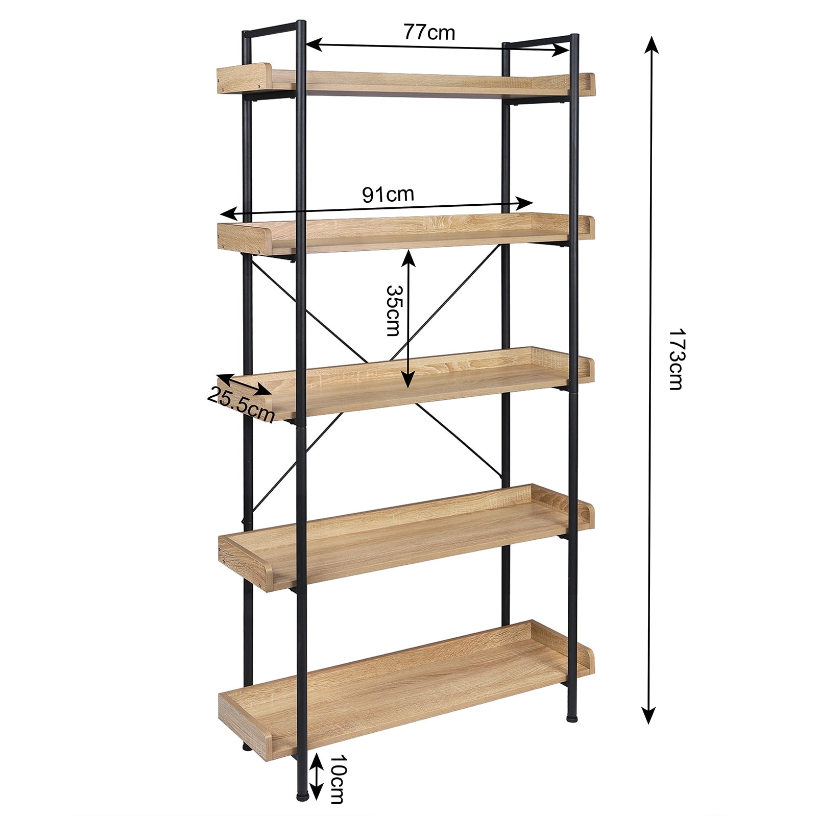 5-stufiges Regal mit Sicherheitsbügel - Metall Bücherregal für Küche, Badezimmer & Wohnzimmer - 91x25,5x173cm - Unique Outlet