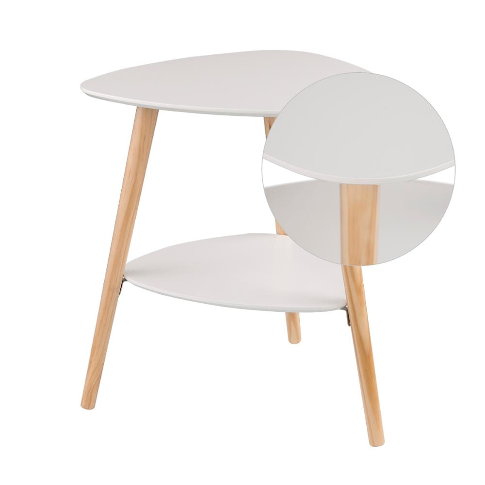 Weißer Nachttisch mit 2 Ablagen & Holzbeinen, 50x40x55cm, Wohnzimmer & Schlafzimmer Beistelltisch, MDF Couchtisch - Unique Outlet