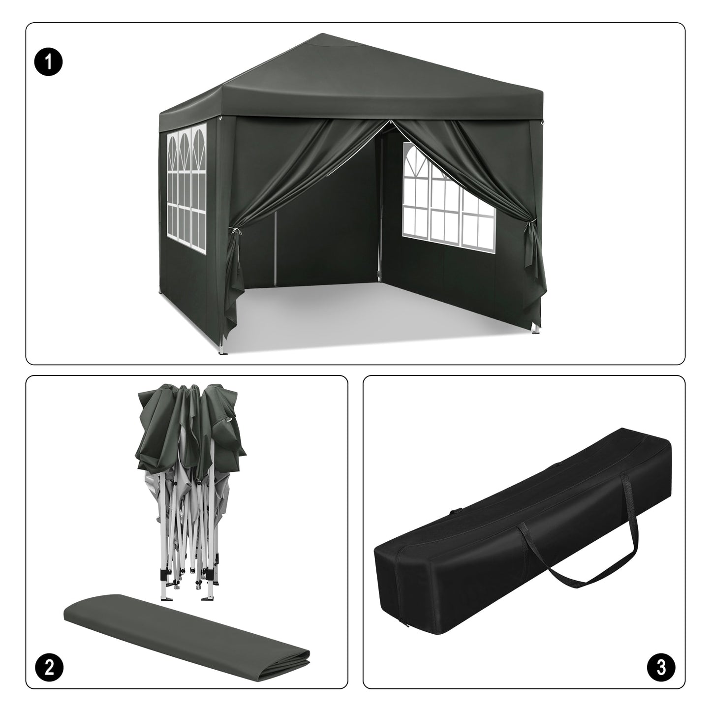 3x3m Gartenpavillon faltbar, wasserdicht, UV-Schutz, inklusive Tragetasche, Sonnenschutz, Zelt, Gazebo, Sonnenschutz und Schutz vor Regen - Unique Outlet
