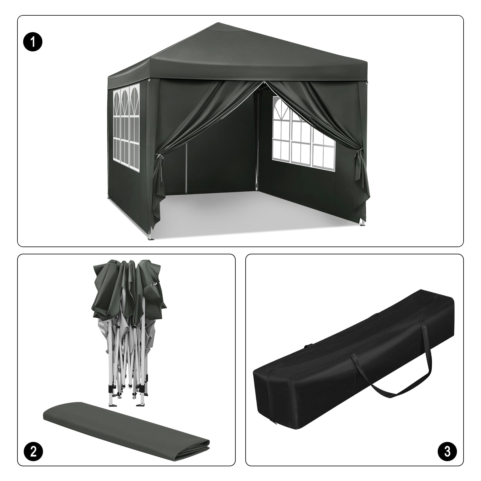 3x3m Gartenpavillon faltbar, wasserdicht, UV-Schutz, inklusive Tragetasche, Sonnenschutz, Zelt, Gazebo, Sonnenschutz und Schutz vor Regen - Unique Outlet