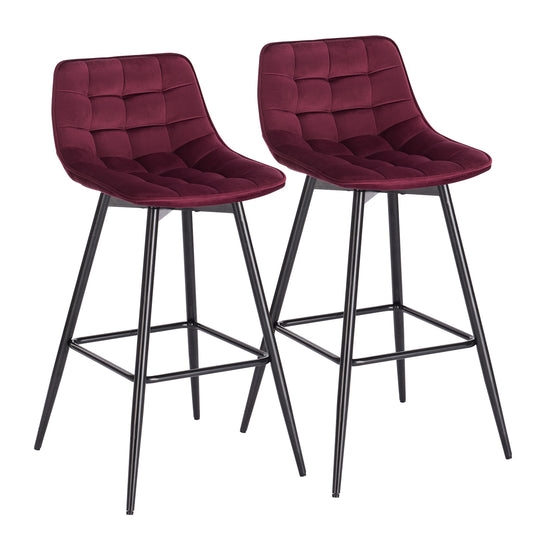 2 teiliges Designer Barhocker Set mit Leder/Velvet Sitz und Fußstütze aus Metallgestell für Zuhause und Bar Bistro - Unique Outlet